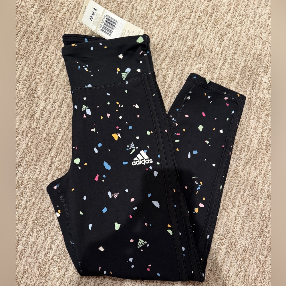 Adidas Girls size Large (14) black confetti workout leggings pants activewear